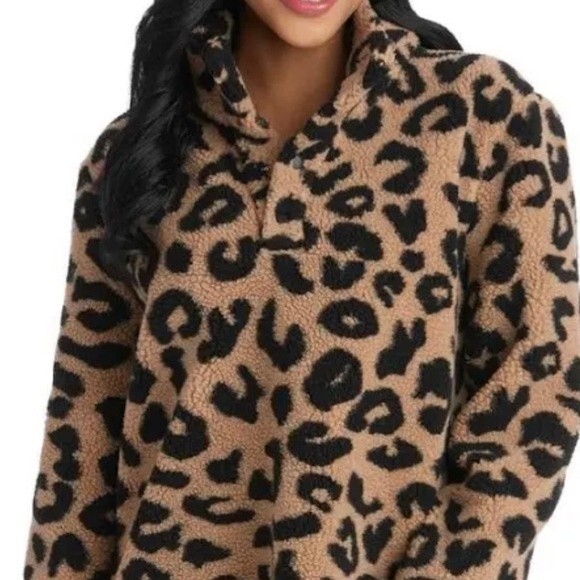 Mud Pie Brady Sherpa Pullover Leopard Print - Picture 2 of 9